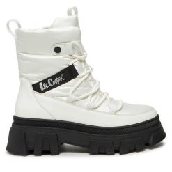 Trzewiki Lee Cooper. Białe botki damskie Lee Cooper, bez obcasa, na płaskiej podeszwie, bez zapięcia. Za 269.99 zł.