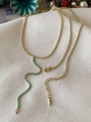 Luseera Pozłacany naszyjnik z cyrkoniami - dł. 58 cm rozmiar: onesize. Niebieskie naszyjniki damskie Luseera, z cyrkonią, pozłacane. Za 43.99 zł.