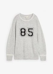 Sweter oversize z obniżoną linią ramion. Szare swetry klasyczne damskie bonprix, bez kołnierzyka. Za 94.99 zł.