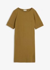 Sukienka T-shirtowa z elastycznej mieszanki bawełny. Czerwone sukienki damskie bonprix, bez wzorów, z bawełny, klasyczne, bez ramiączek. Za 37.99 zł.