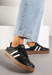 Czarno-Białe Sneakersy Sportowe z Ozdobnymi Paskami i Przeszyciami Wenilan. Czarne obuwie sportowe casual damskie Renee, z jeansu, bez zapięcia. Za 99.99 zł.