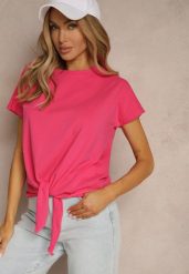 Różowy Bawełniany T-shirt Wiązany u Dołu Sunalina. Czerwone t-shirty damskie Renee, l, bez wzorów, z bawełny, bez kołnierzyka. Za 29.99 zł.
