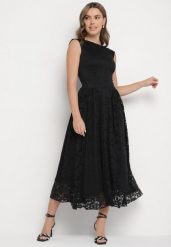 Czarna Koronkowa Sukienka o Rozkloszowanym Kroju z Odkrytymi Plecami Nelamia. Czarne sukienki damskie Born2be, bez wzorów, z jeansu, eleganckie, bez ramiączek. Za 199.99 zł.
