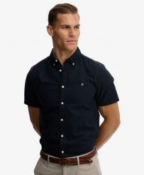 Superdry Koszula Preppy Oxford krótki rękaw z bawełny organicznej. Niebieskie koszule damskie Superdry, xl, bez wzorów, z bawełny, klasyczne, bez kołnierzyka, bez ramiączek. Za 301.95 zł.