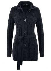 Długi sweter rozpinany z czystej bawełny. Czarne kardigany damskie bonprix, bez wzorów, z bawełny. Za 139.99 zł.