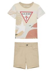 Guess Komplet t-shirt i spodenki N5GG05 K8HM4 Beżowy Regular Fit. Brązowe t-shirty i koszulki chłopięce Guess, z aplikacjami, z bawełny, bez kołnierzyka, bez ramiączek. Za 149.99 zł.