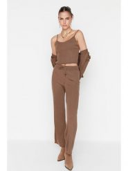 Trendyol 3-częściowy zestaw w kolorze jasnobrązowym rozmiar: L. Brązowe kardigany damskie Trendyol, l, prążkowane, bez kołnierzyka. Za 104.89 zł.