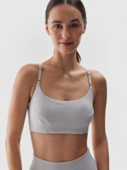 4F Biustonosz do jogi i pilatesu z niskim wsparciem - szary XS. Szare biustonosze sportowe damskie 4F, bez wzorów, z dzianiny. W wyprzedaży za 59.99 zł.