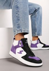Fioletowo-Białe Sneakersy Eudala. Fioletowe obuwie sportowe damskie Born2be, z jeansu, bez zapięcia. Za 24.99 zł.