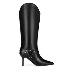 Kowbojki Eva Minge. Czarne kozaki damskie Eva Minge, bez obcasa, na szpilce, bez zapięcia. Za 479.99 zł.