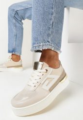 Beżowe Sznurowane Sneakersy na Płaskiej Grubej Podeszwie Zantea. Brązowe obuwie sportowe damskie Born2be, bez zapięcia. Za 84.99 zł.