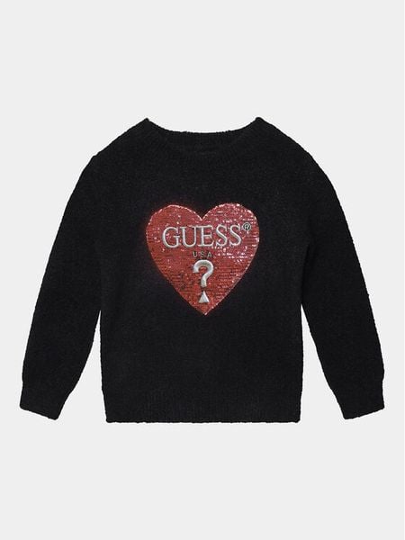 Guess Sweter K3BR02 Z2YA0 Czarny Regular Fit. Czarne swetry dziewczęce Guess, z aplikacjami, z syntetyku, bez kołnierzyka, bez ramiączek. Za 129.99 zł.