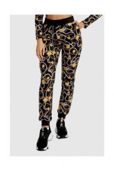 MOSCHINO Damskie spodnie dresowe w złote łańcuchy. Czarne spodnie dresowe damskie MOSCHINO, s, bez wzorów, z dresówki. W wyprzedaży za 429.99 zł.