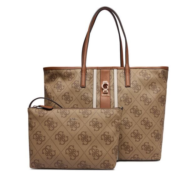 Torebka Guess. Brązowe shopper bag Guess, z aplikacjami, bez dodatków. Za 679.99 zł.