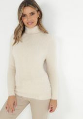 Jasnobeżowy Wełniany Golf Mihn. Brązowe golfy damskie Born2be, m, bez wzorów, z wełny, bez ramiączek. Za 64.99 zł.