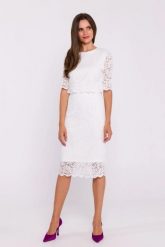 Elegancka ołówkowa dwuczęściowa sukienka koronkowa ecru. Sukienki damskie Stylove, bez wzorów, z koronki, eleganckie, bez ramiączek. Za 449.00 zł.