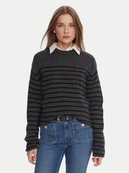 Tommy Hilfiger Sweter WW0WW46438 Szary Regular Fit. Szare swetry klasyczne damskie Tommy Hilfiger, s, z wełny, bez kołnierzyka. Za 339.99 zł.