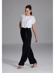 SWING Kombinezon w kolorze czarno-białym rozmiar: 36. Czarne kombinezony damskie Swing, bez wzorów, z tkaniny, bez kołnierzyka, bez ramiączek. Za 327.10 zł.