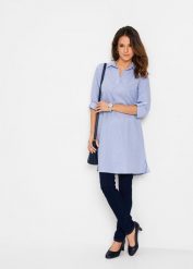 Sukienka szmizjerka z czystej bawełny. Białe sukienki damskie bonprix, bez wzorów, z bawełny, eleganckie, bez ramiączek. Za 129.99 zł.