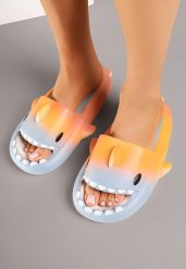Szaro-Pomarańczowe Klapki Piankowe z Motywem Rekina Telovaria. Szare klapki damskie Born2be, bez wzorów, z otwartym noskiem, bez obcasa, bez zapięcia. Za 39.99 zł.