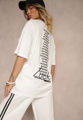 Biała Koszulka o Fasonie T-shirt z Napisami Na Plecach i na Przodzie Seninora. Białe bluzki damskie Renee, l, bez wzorów, z jeansu, bez kołnierzyka. Za 49.99 zł.