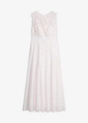 Suknia ślubna z koronką. Białe sukienki damskie bonprix, z aplikacjami, z koronki, eleganckie, bez ramiączek. Za 389.99 zł.