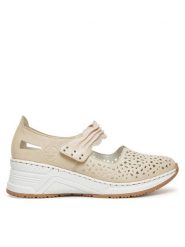 Rieker Półbuty CEO-N4382-60 Beżowy. Brązowe czółenka damskie Rieker, bez wzorów, ze skóry, bez obcasa, na koturnie, bez zapięcia. Za 329.99 zł.