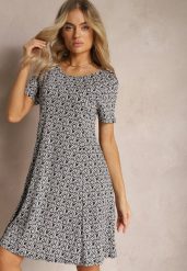 Czarno-Biała Wiskozowa Sukienka o Rozkloszowanym Fasonie z Ornamentalnym Wzorem Jasminas. Czarne sukienki damskie Renee, bez wzorów, z wiskozy, boho, bez ramiączek. W wyprzedaży za 43.99 zł.