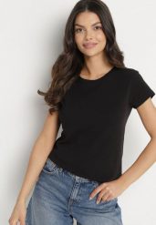 Czarny Bawełniany Klasyczny T-shirt Lunolia. Czarne t-shirty damskie Born2be, l, bez wzorów, z bawełny, bez kołnierzyka. Za 39.99 zł.