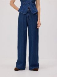 Jeansy wide leg z ozdobnym wykończeniem - niebieski. Niebieskie jeansy damskie Reserved. W wyprzedaży za 99.99 zł.