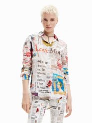 Desigual Koszula Newspaper 23SWCW24 Kolorowy Regular Fit. Koszule damskie Desigual, s, bez wzorów, z bawełny, bez kołnierzyka, bez ramiączek. Za 379.99 zł.