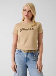 Guess T-Shirt 182912 Beżowy Classic Fit. Brązowe t-shirty damskie Guess, xl, z aplikacjami, bez kołnierzyka. Za 194.99 zł.