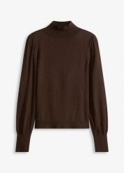 Cienki sweter. Brązowe swetry klasyczne damskie bonprix, bez kołnierzyka. Za 99.99 zł.
