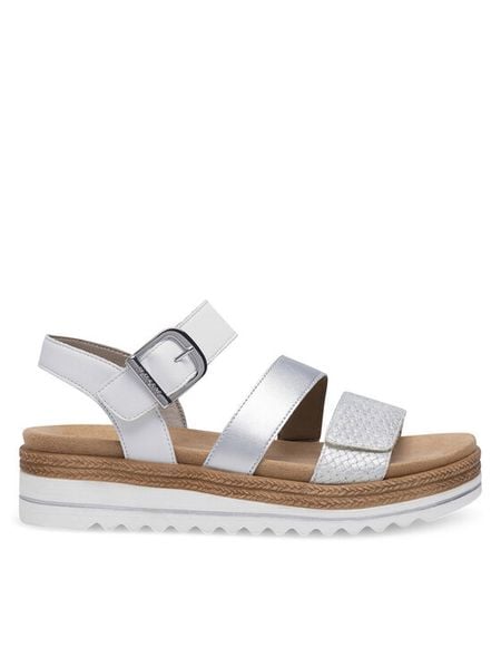 Remonte Sandały D0Q55-90 Srebrny. Szare sandały damskie Remonte, bez wzorów, z materiału, bez obcasa, na płaskiej podeszwie, bez zapięcia. Za 287.99 zł.