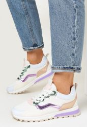 Beżowo-Fioletowe Sznurowane Sneakersy Belnihi. Brązowe obuwie sportowe damskie Born2be, przed kostkę, bez zapięcia. Za 99.99 zł.