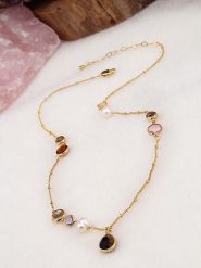 Pierres de Jade Pozłacany naszyjnik z elementami ozdobnymi - dł. 50 cm rozmiar: onesize. Białe naszyjniki damskie Pierres de Jade, z cyrkonią, pozłacane. Za 113.99 zł.