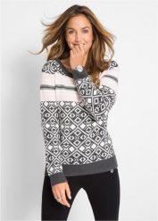 Sweter. Szare swetry klasyczne damskie bonprix, bez kołnierzyka. Za 99.99 zł.