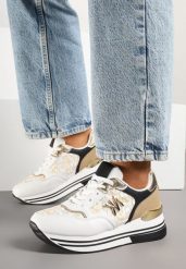 Biało-Czarne Sneakersy z Metaliczną Aplikacją Divisca. Białe obuwie sportowe damskie Born2be, z jeansu, bez zapięcia. Za 99.99 zł.