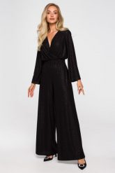 Elegancki Kombinezon z Brokatem - Czarny. Czarne kombinezony damskie MOE, l, bez wzorów, z elastanu, eleganckie, bez kołnierzyka, bez ramiączek. Za 306.94 zł.