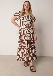 Brązowa Wiskozowa Sukienka z Bufiastymi Rękawami w Abstrakcyjny Wzór Tibee. Brązowe sukienki damskie Born2be, bez wzorów, z jeansu, eleganckie, bez ramiączek. Za 89.99 zł.