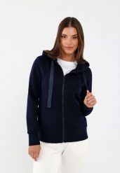 Bluza z kapturem B-LAILA. Niebieskie bluzy damskie Volcano, m, bez wzorów, z bawełny, z kapturem. Za 159.99 zł.