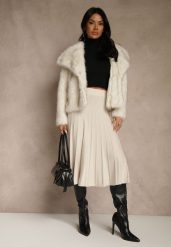 Beżowa Dzianinowa Spódnica Plisowana o Rozkloszowanym Kroju Tuswia. Brązowe spódnice damskie Renee, na co dzień, l, z aplikacjami, z dzianiny, klasyczne, midi. Za 69.99 zł.