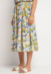 Niebieska Rozkloszowana Spódnica z Bawełny w Kwiaty Solzekia. Niebieskie spódnice damskie Born2be, na co dzień, l, bez wzorów, z bawełny, eleganckie, midi. Za 89.99 zł.