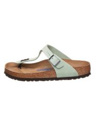 Birkenstock Skórzane japonki "Gizeh" w kolorze zielonym rozmiar: 36. Zielone klapki damskie Birkenstock, bez wzorów, z otwartym noskiem, bez obcasa, bez zapięcia. Za 385.62 zł.