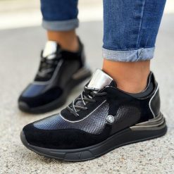 Czarne sneakersy półbuty damskie Vinceza 10659. Czarne obuwie sportowe damskie VINCEZA, ze skóry, bez zapięcia. Za 129.00 zł.