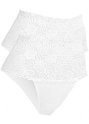 Figi shape (2 pary), silny stopień modelowania sylwetki. Białe bielizna korygująca bonprix, bez wzorów, z koronki. Za 79.99 zł.