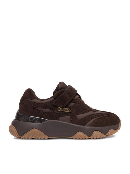 Guess Sneakersy EO-CP40GG24W2026 Brązowy ciemny. Brązowe buty sportowe dziewczęce Guess, ze skóry, bez zapięcia. Za 279.99 zł.