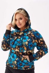 Dresowa bluza Olivia z motywem kwiatów PLUS SIZE XXL. Brązowe bluzy damskie Moda Size Plus Iwanek, plus size, z aplikacjami, z bawełny, z kapturem. Za 279.90 zł.