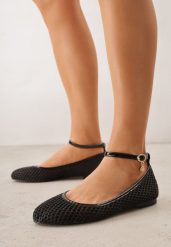 Czarne Siateczkowe Balerinki z Wkładką ze Skóry Naturalnej Ozdobione Aplikacją Adriarissa. Czarne balerinki damskie Born2be, z aplikacjami, ze skóry. Za 69.99 zł.