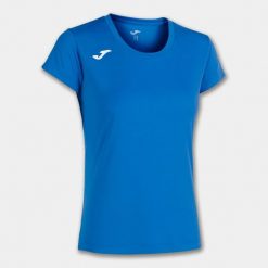 Koszulka do biegania damska Joma Record II z krótkim rękawem. Niebieskie koszulki damskie Joma, s, bez wzorów, bez kołnierzyka, bez ramiączek. Za 153.99 zł.